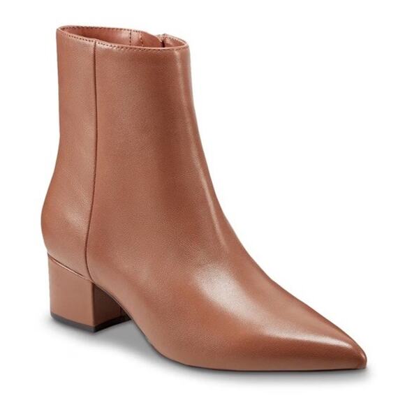 Marc Fisher Brown Leather Pointed Toe Ankle Boots Block Heel Size 8.5